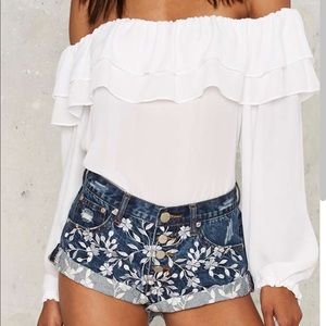 1st Kiss Floral Distressed Denim Cutoff Shorts